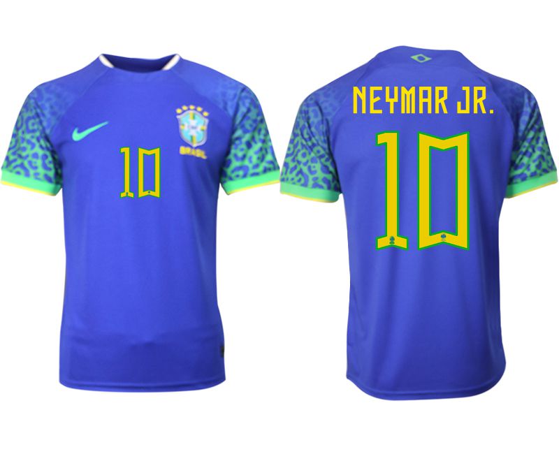 Men 2022 World Cup National Team Brazil away aaa version blue #10 Soccer Jersey
